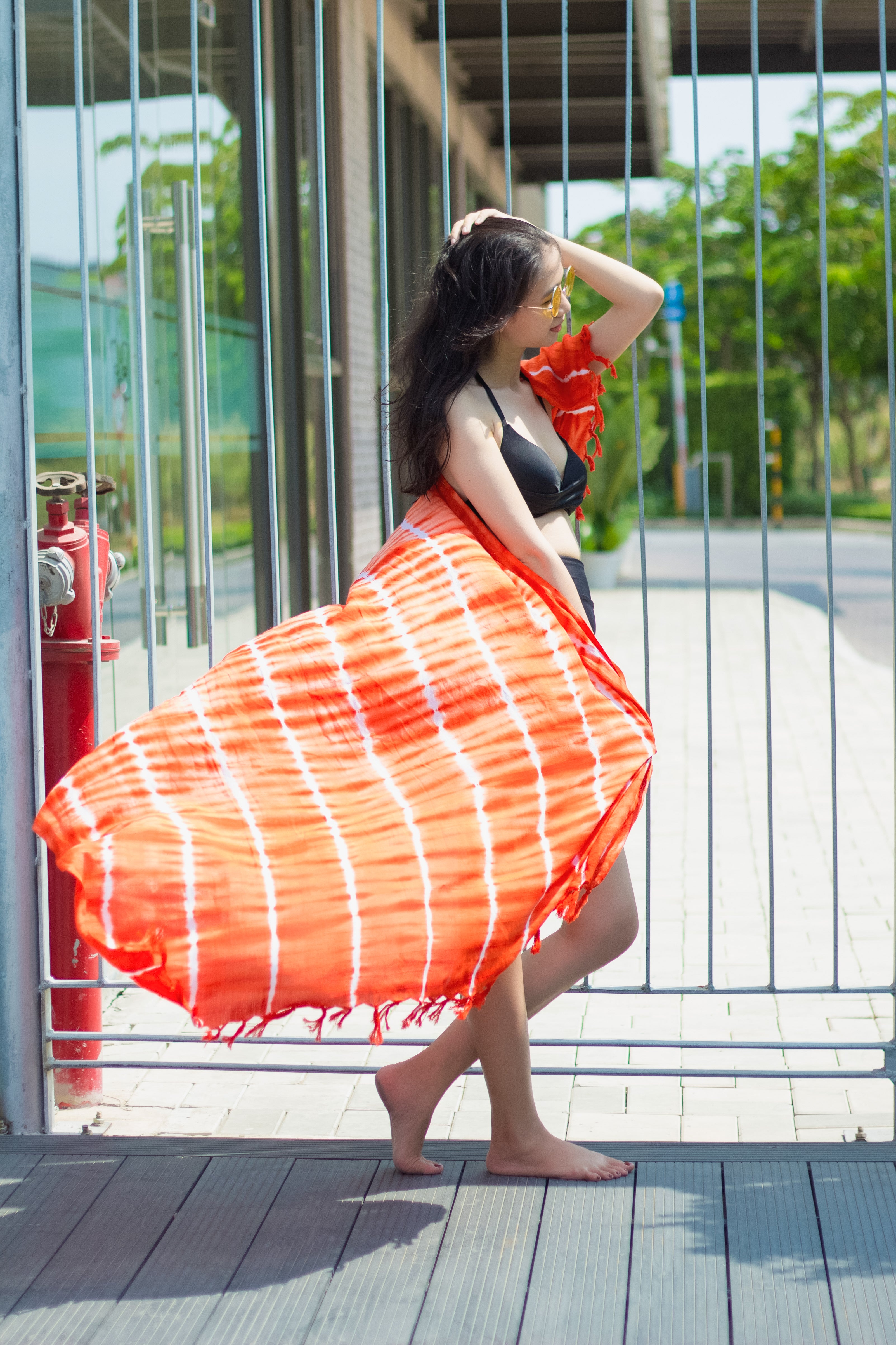 Sunset Breeze Sarong – Versatile Beach Cover-Up & Wrap | Red & Orange