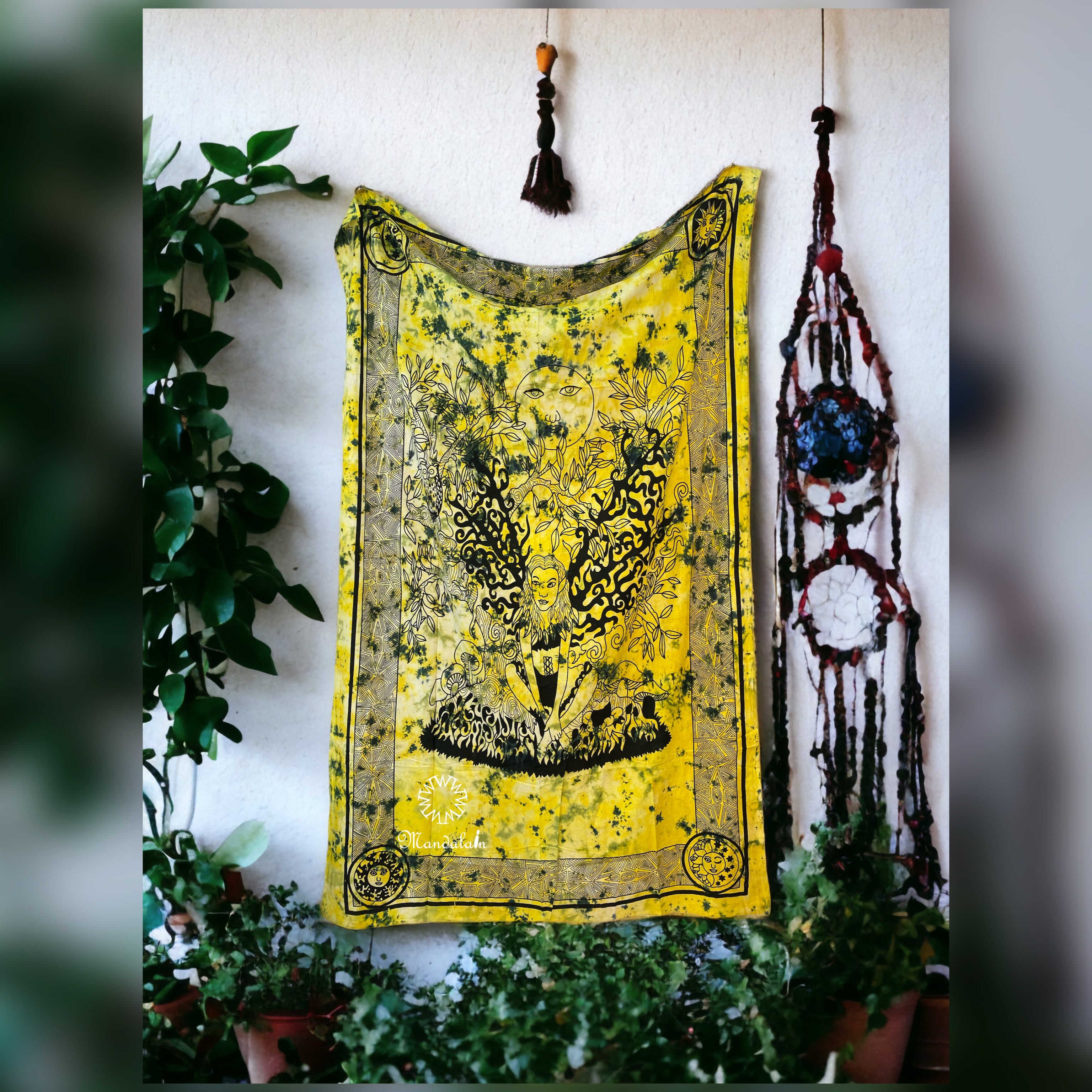 Golden Goddess Tapestry – Bohemian Wall Hanging | Yellow & Black